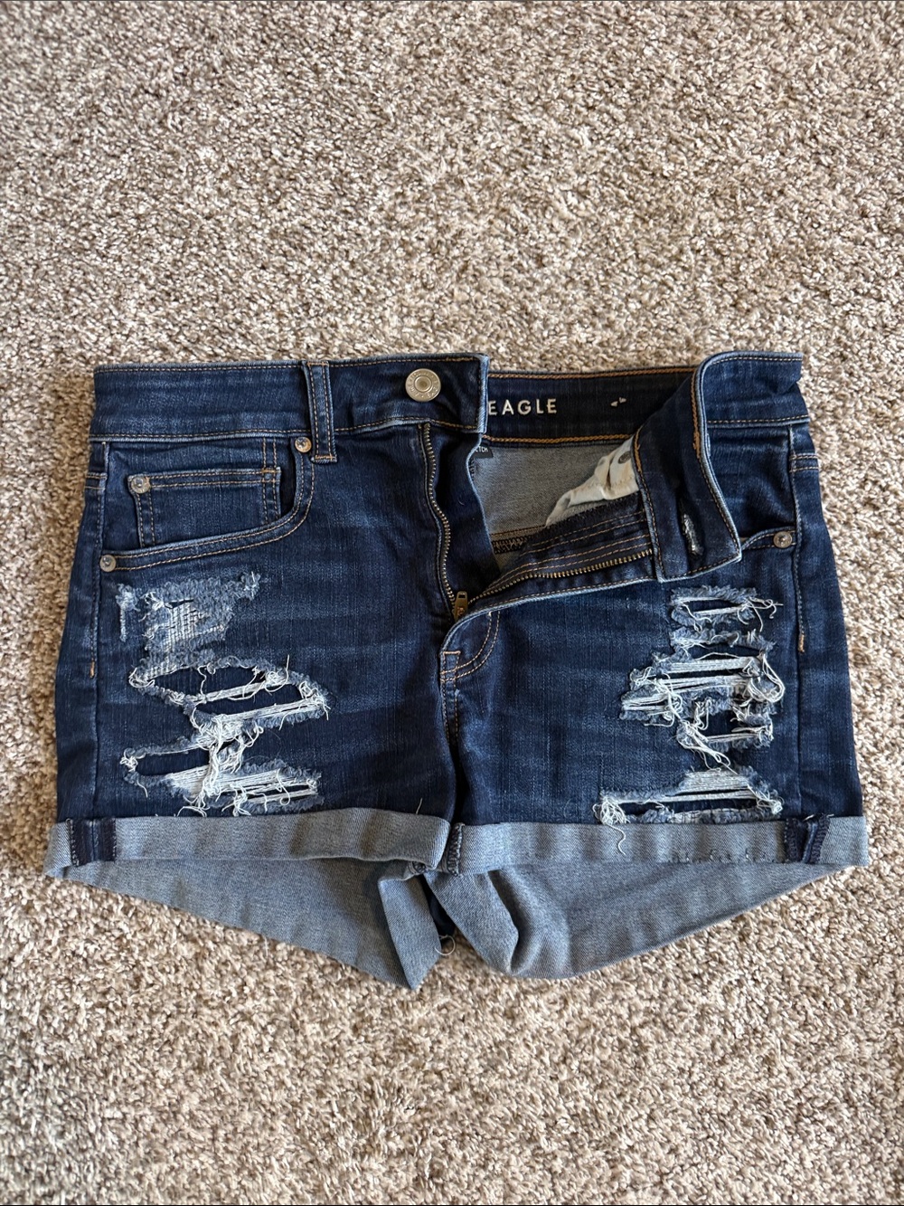 American Eagle Outfitters Dark Indigo Rolled Hem Denim Shorts